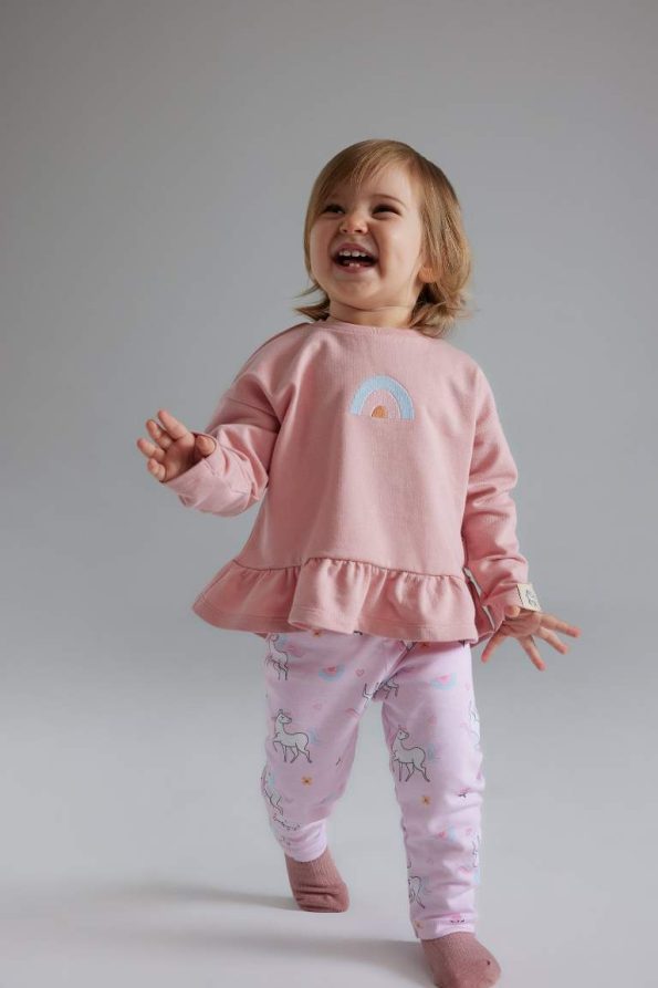 Girls' Baby 2-Piece Set with Unicorn Printed Sweatshirt and Elastic Waist Pants