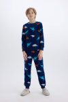 Boys' Fleece Pajama Set with Dinosaur Print Long Sleeve Top and Bottom