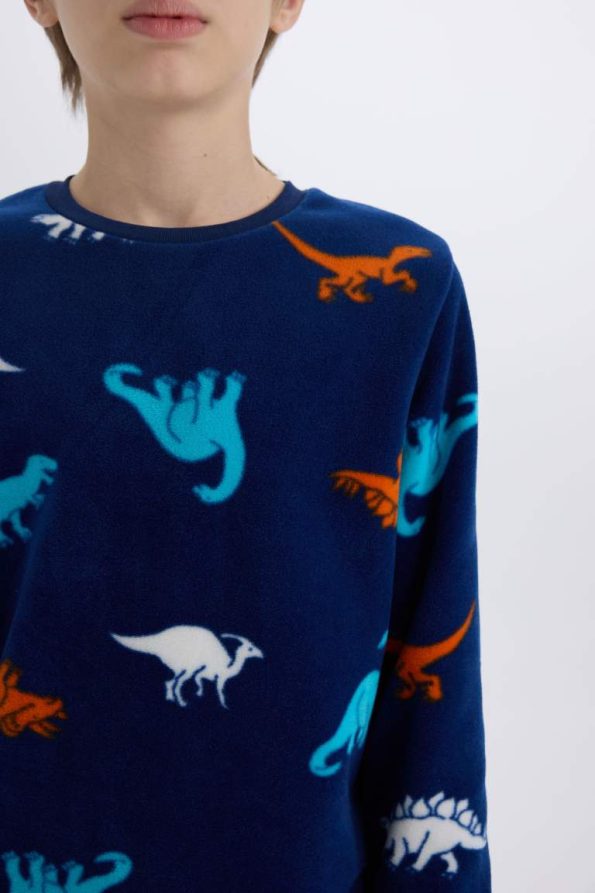 Boys' Fleece Pajama Set with Dinosaur Print Long Sleeve Top and Bottom