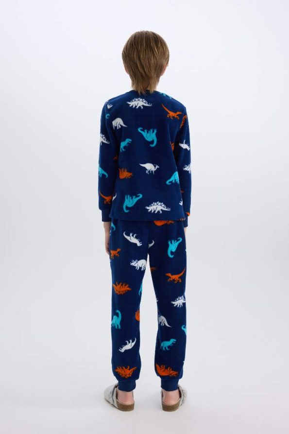 Boys' Fleece Pajama Set with Dinosaur Print Long Sleeve Top and Bottom