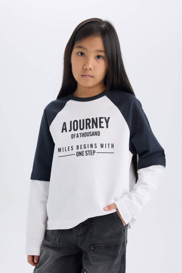 Girls' Oversized Wide Fit Printed Long Sleeve T-Shirt