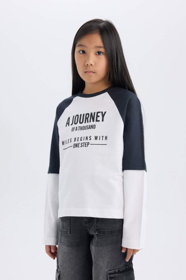 Girls' Oversized Wide Fit Printed Long Sleeve T-Shirt