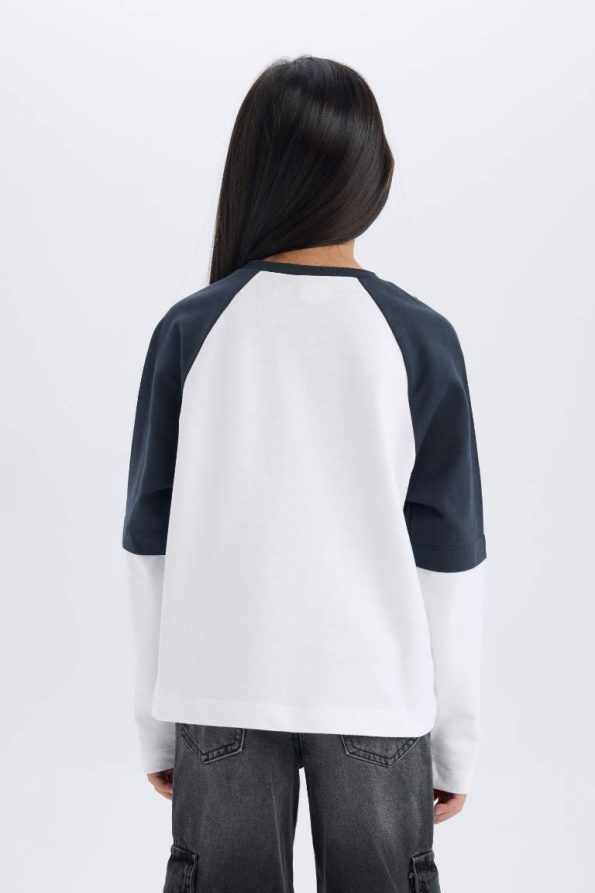 Girls' Oversized Wide Fit Printed Long Sleeve T-Shirt