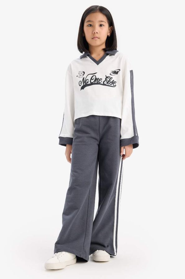 Girls' 2-Piece Set Printed Sweatshirt with Elastic Waist Wide Leg Jogger Pants