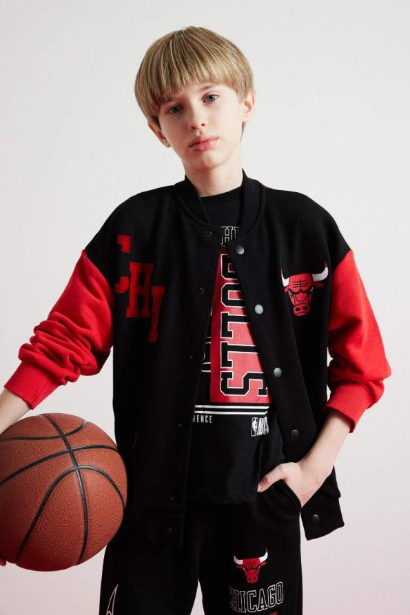 Boys' NBA Chicago Bulls College Collar Snap Button Bomber Jacket