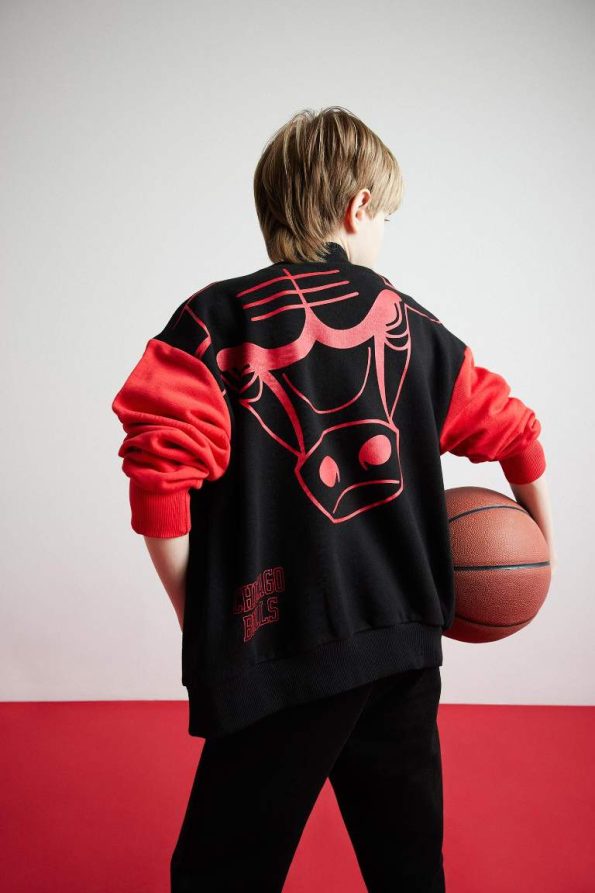 Boys' NBA Chicago Bulls College Collar Snap Button Bomber Jacket