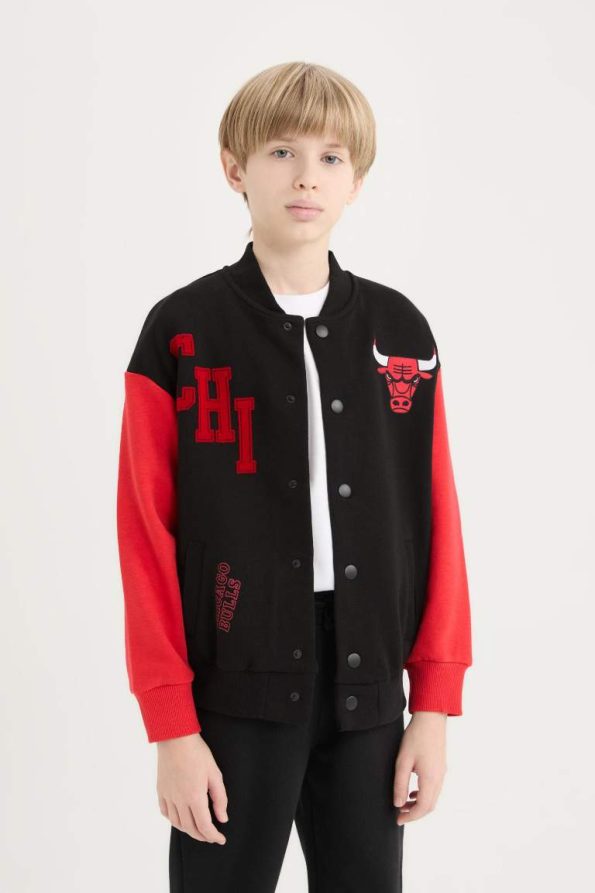 Boys' NBA Chicago Bulls College Collar Snap Button Bomber Jacket
