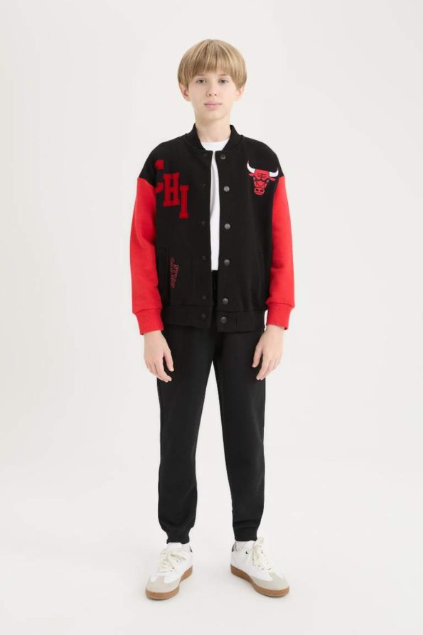 Boys' NBA Chicago Bulls College Collar Snap Button Bomber Jacket