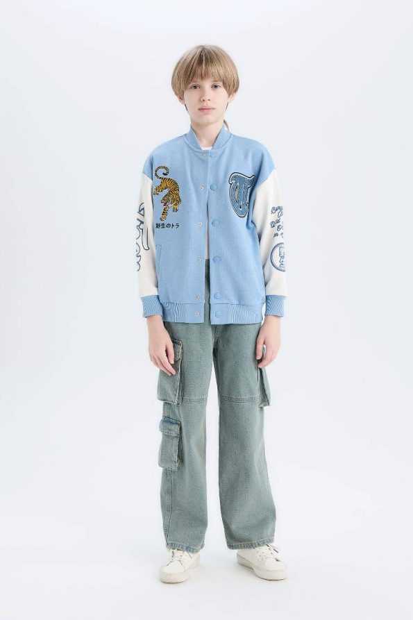 Boys' Printed College Collar Bomber Jacket