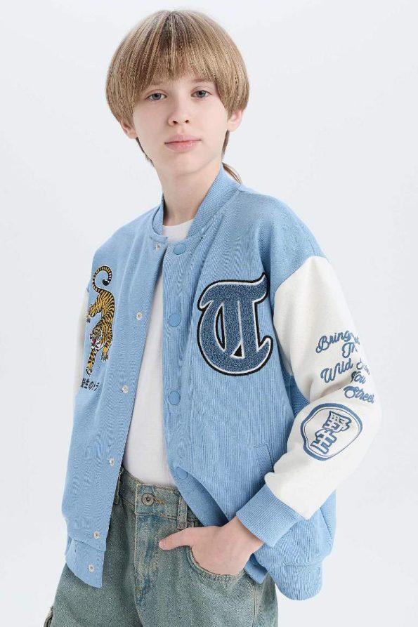Boys' Printed College Collar Bomber Jacket
