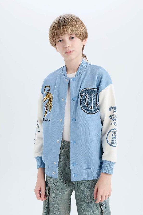 Boys' Printed College Collar Bomber Jacket
