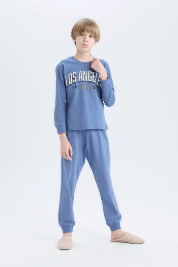 Boys' Printed Long Sleeve Pajama Set with Elastic Waist Pants