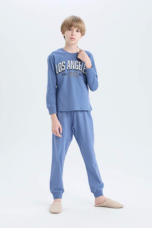Boys' Printed Long Sleeve Pajama Set with Elastic Waist Pants
