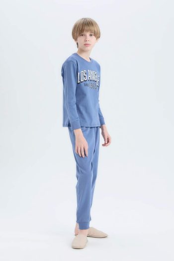 Boys' Printed Long Sleeve Pajama Set with Elastic Waist Pants