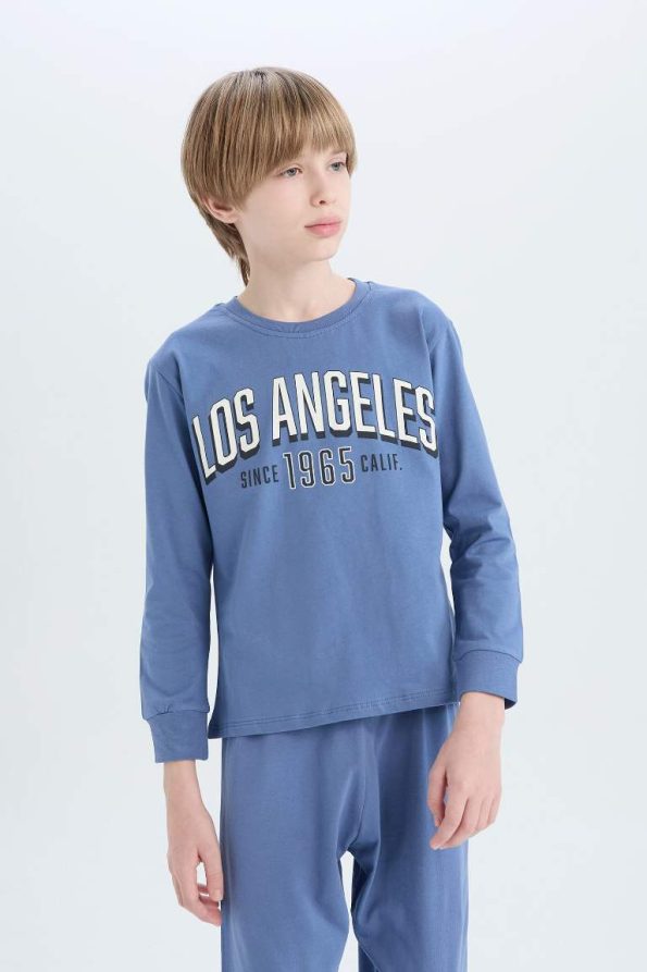 Boys' Printed Long Sleeve Pajama Set with Elastic Waist Pants