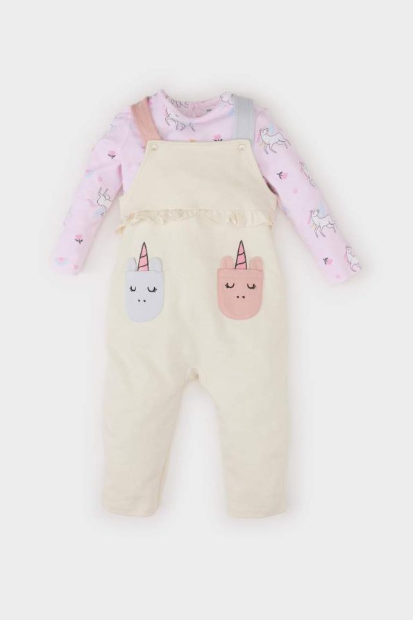 Girls' Baby 2-Piece Unicorn Print Sweatshirt and Overalls Set