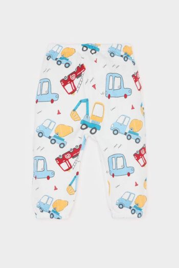 Boys' Printed Vehicle 2-Piece Set with Long Sleeve Waffle T-Shirt and Elastic Waist Pants