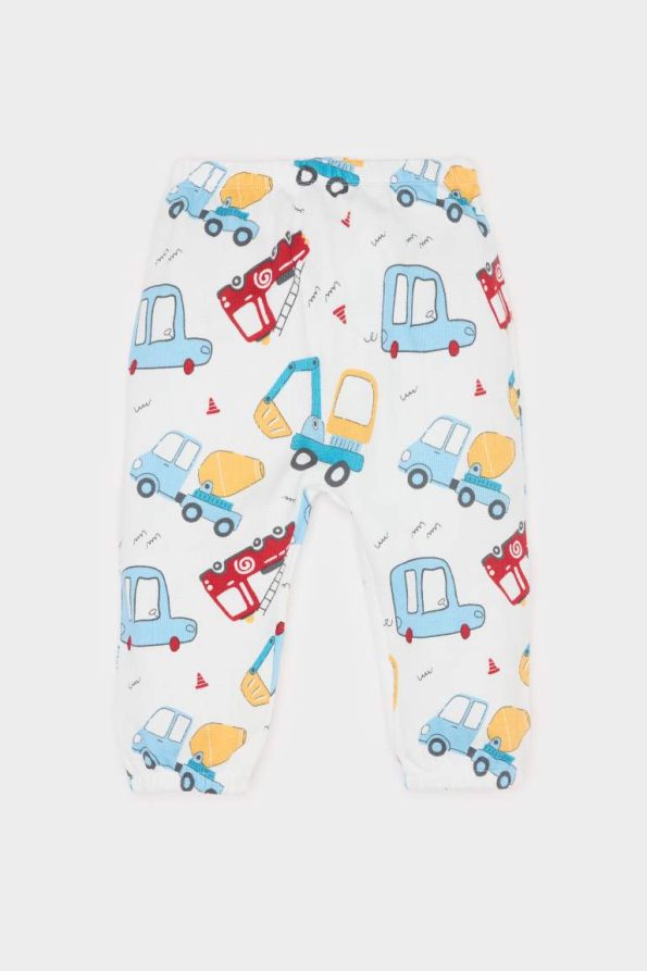 Boys' Printed Vehicle 2-Piece Set with Long Sleeve Waffle T-Shirt and Elastic Waist Pants
