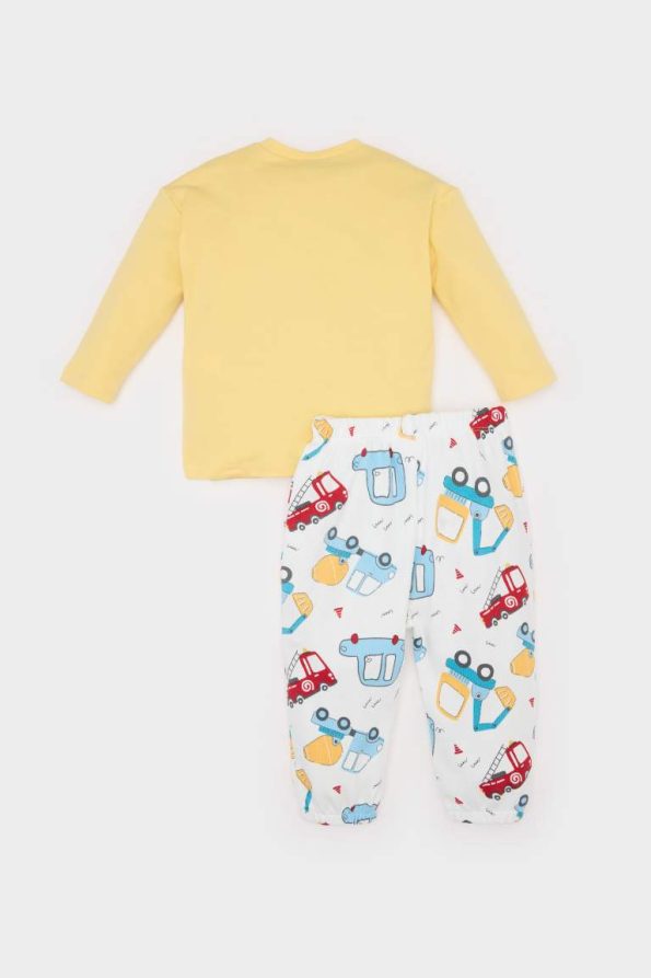 Boys' Printed Vehicle 2-Piece Set with Long Sleeve Waffle T-Shirt and Elastic Waist Pants