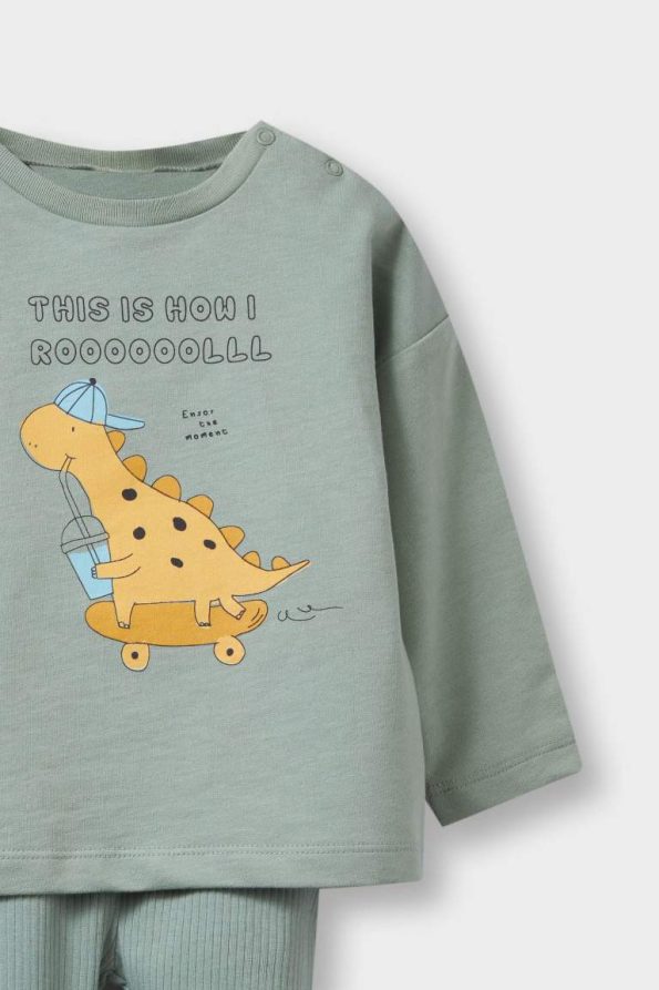 Boys' Dinosaur Print Long Sleeve T-Shirt and Elastic Waist Pants Set