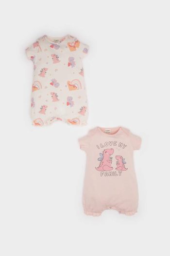 Girls' Newborn Dinosaur Print Cotton Short Sleeve Romper Set