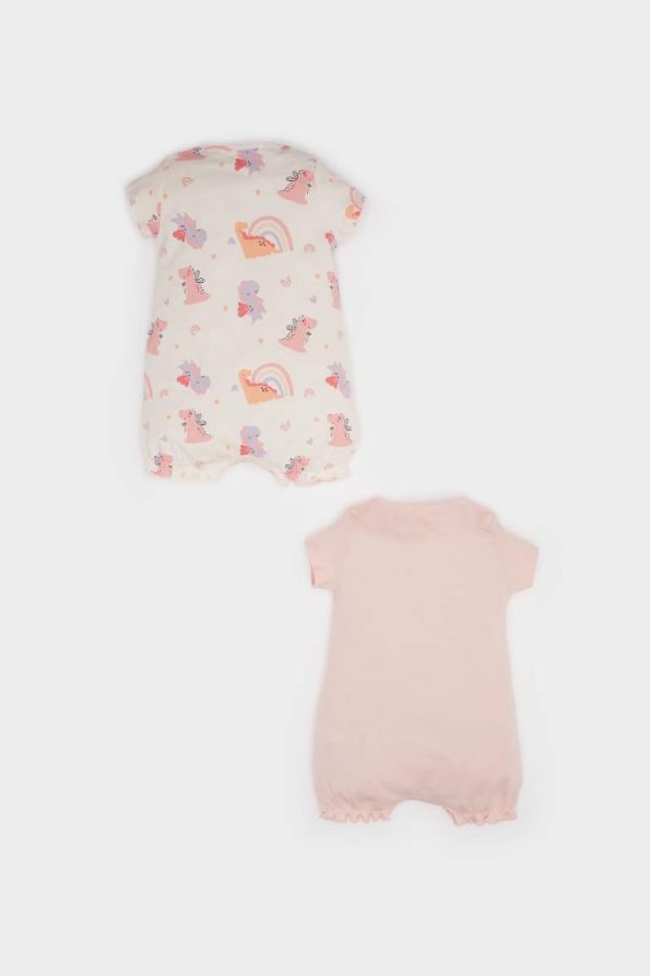 Girls' Newborn Dinosaur Print Cotton Short Sleeve Romper Set