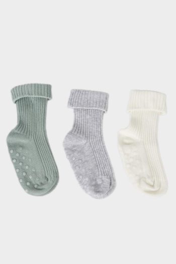 Non-Slip Sole Cotton Long Socks for Baby Girls - Set of 3