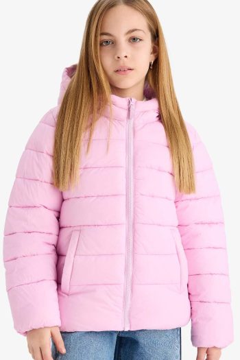Girls' Waterproof Hooded Zip-Up Puffer Jacket