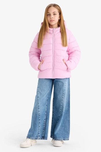 Girls' Waterproof Hooded Zip-Up Puffer Jacket