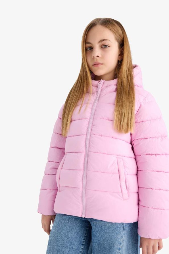 Girls' Waterproof Hooded Zip-Up Puffer Jacket