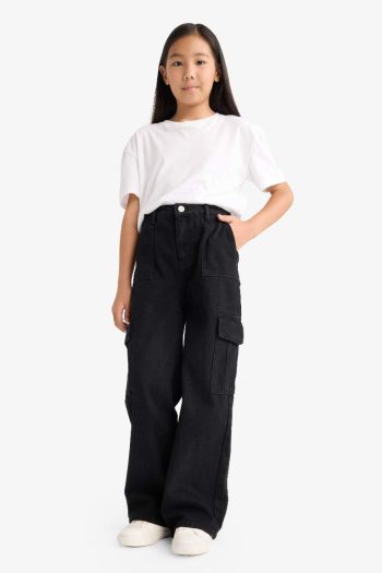 Girls' Wide Leg Cargo Jeans