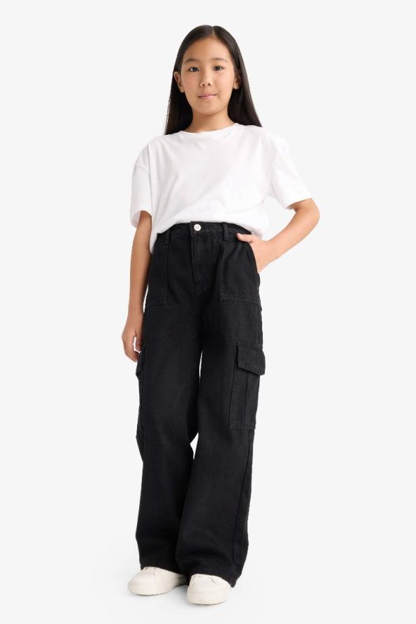 Girls' Wide Leg Cargo Jeans