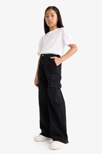 Girls' Wide Leg Cargo Jeans