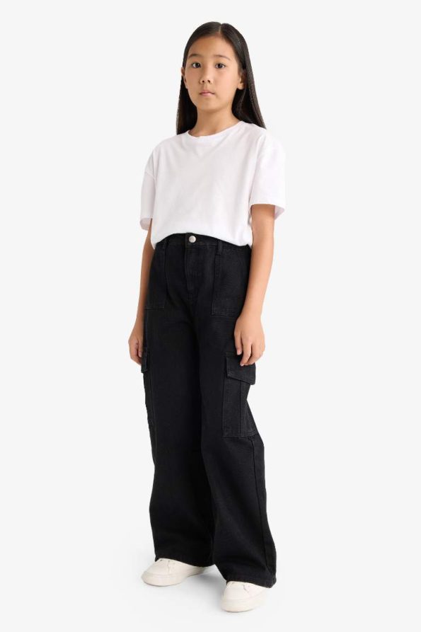 Girls' Wide Leg Cargo Jeans