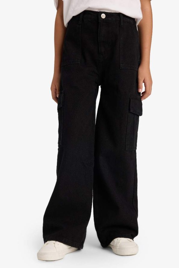 Girls' Wide Leg Cargo Jeans