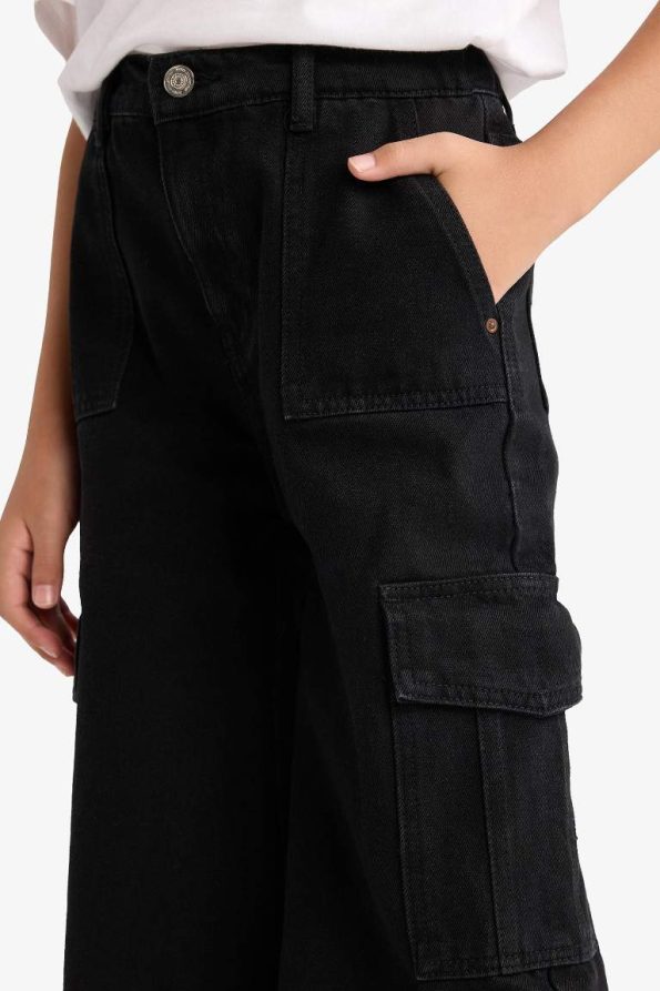 Girls' Wide Leg Cargo Jeans