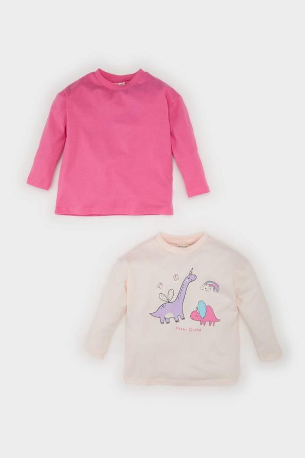 Baby Girl Newborn Dinosaur Print Crew Neck Long Sleeve T-Shirt Set