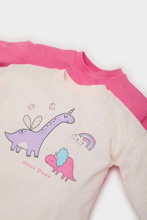 Baby Girl Newborn Dinosaur Print Crew Neck Long Sleeve T-Shirt Set