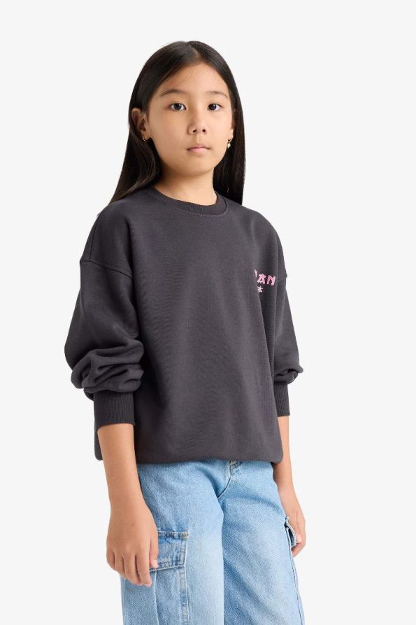 Girls' Oversized Wide Fit Crew Neck Sweatshirt with Back Print