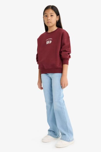 Girls' Relaxed Fit Crew Neck Printed Soft Fleece Sweatshirt
