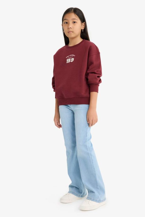 Girls' Relaxed Fit Crew Neck Printed Soft Fleece Sweatshirt