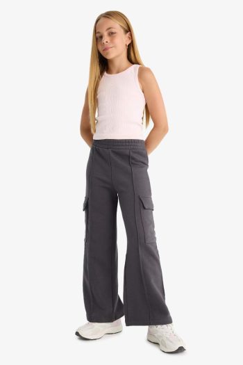 Girls' Elastic Waist Wide Leg Cargo Sweatpants
