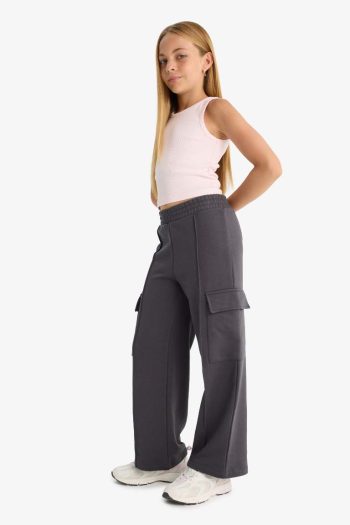 Girls' Elastic Waist Wide Leg Cargo Sweatpants