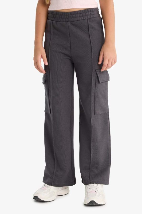 Girls' Elastic Waist Wide Leg Cargo Sweatpants