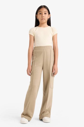 Girls' Elastic Waist Wide Leg Cargo Sweatpants