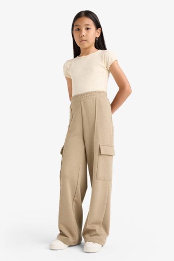 Girls' Elastic Waist Wide Leg Cargo Sweatpants