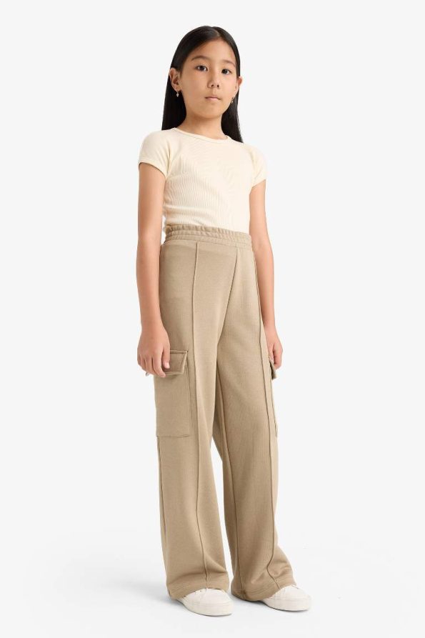Girls' Elastic Waist Wide Leg Cargo Sweatpants