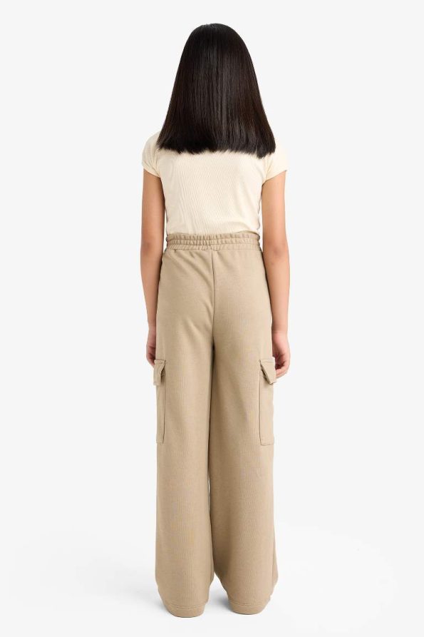 Girls' Elastic Waist Wide Leg Cargo Sweatpants