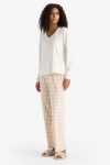 Regular Fit Long Sleeve Velvet Pajama Set with Checkered Long Bottoms