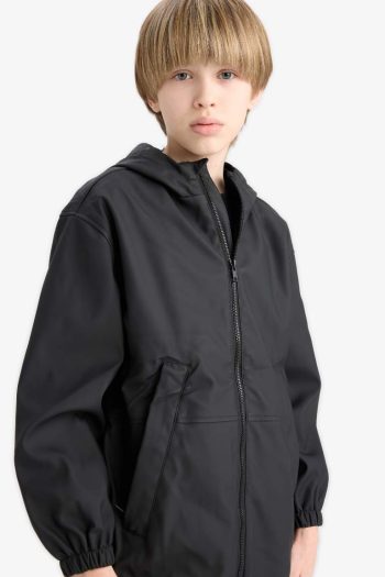 Boys' Waterproof Hooded Zip-Up Raincoat